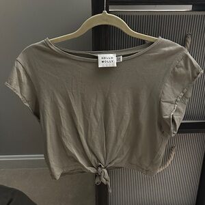 Hello Molly Olive Tie-Knot Crop Top
